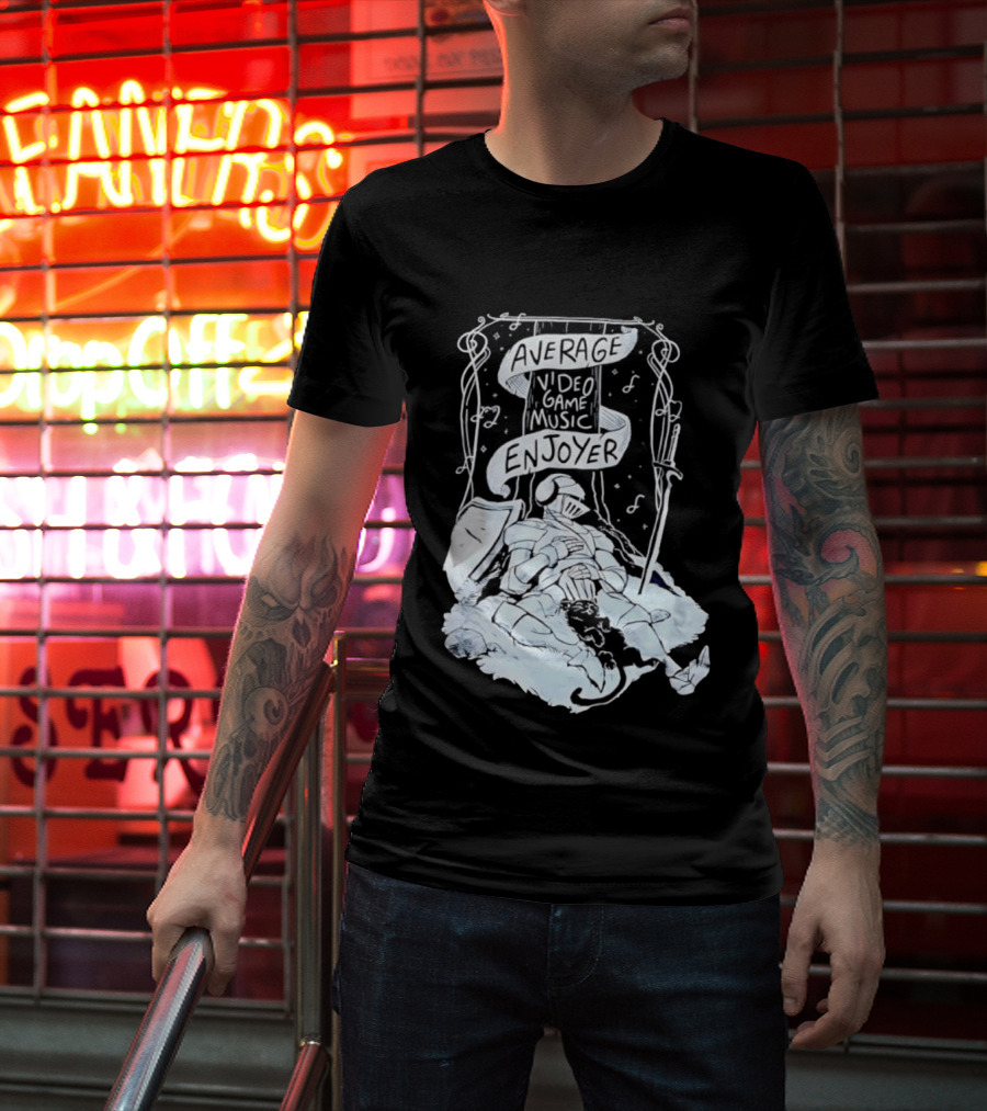 Average Video Game Music Enjoyer Knight Resting Under Stars With Cat T-Shirt