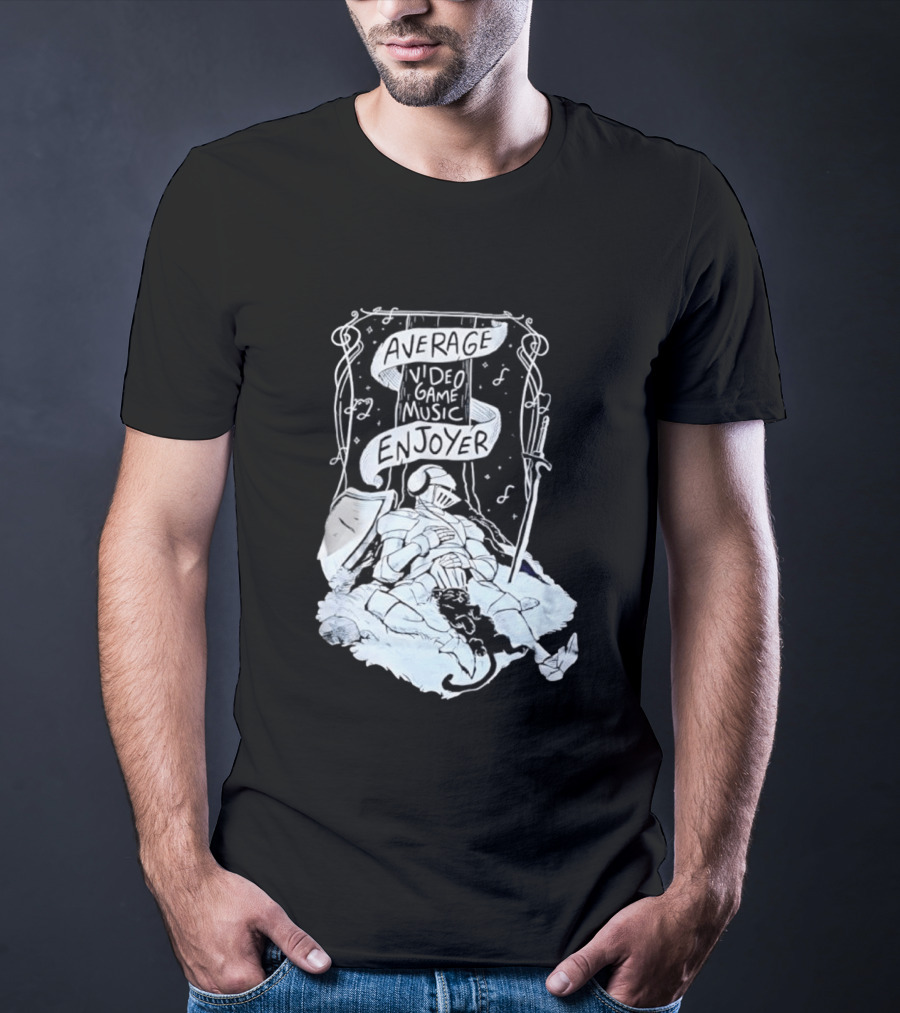 Average Video Game Music Enjoyer Knight Resting Under Stars With Cat T-Shirt