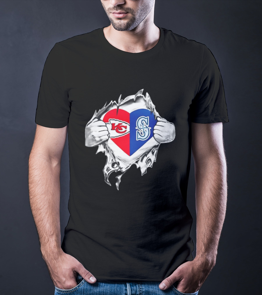 Kansas City Chiefs Seattle Mariners Ripped Heart T-Shirt