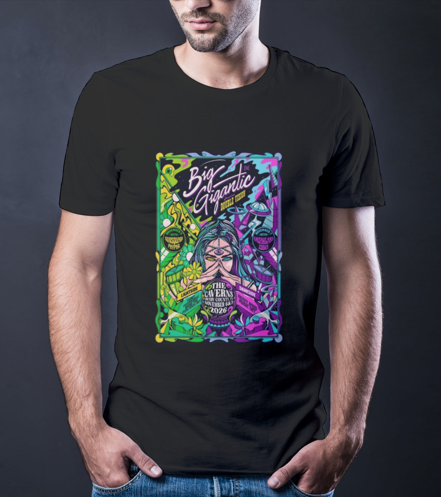 Big Gigantic Double Vision Live Nov 6 7 2026 The Caverns Pelham TN Sunsquabi Phyphr Smokeland Zoska T-Shirt