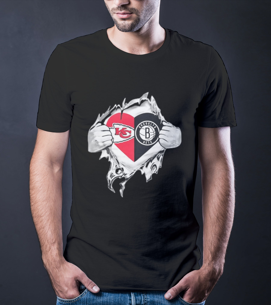 Kansas City Chiefs Brooklyn Nets Torn Heart Fan T-Shirt