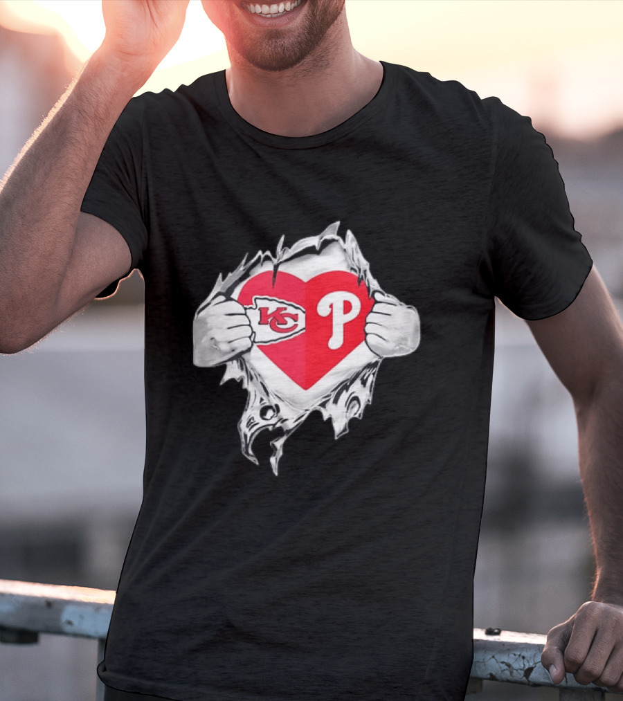 KC Phillies Rip Heart Chiefs Phillies Fan T-Shirt