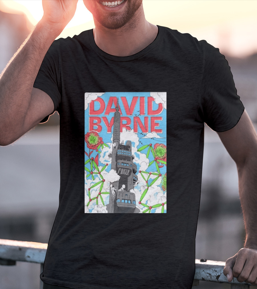 David Byrne Prague June 17 2026 Tour Psychedelic Cityscape T-Shirt