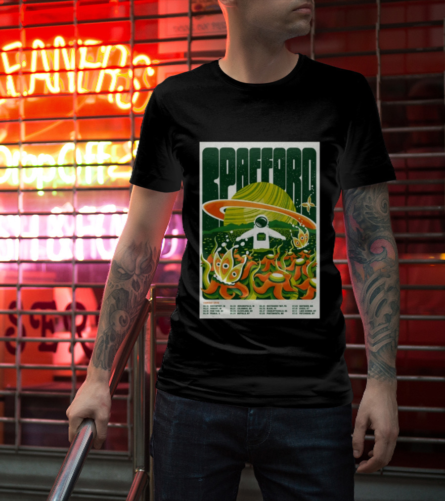 Spafford Summer Tour 26 Space Adventure Psychedelic Alien Astronaut Concert Dates And Locations T-Shirt