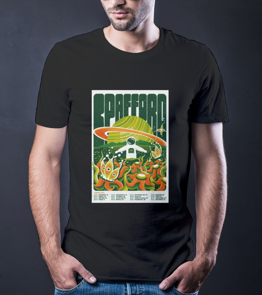 Spafford Summer Tour 26 Space Adventure Psychedelic Alien Astronaut Concert Dates And Locations T-Shirt