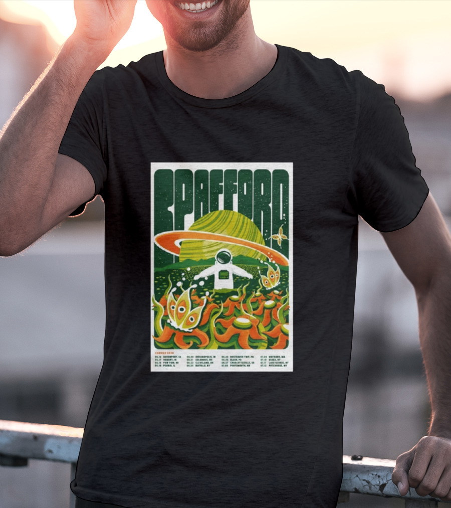 Spafford Summer Tour 26 Space Adventure Psychedelic Alien Astronaut Concert Dates And Locations T-Shirt