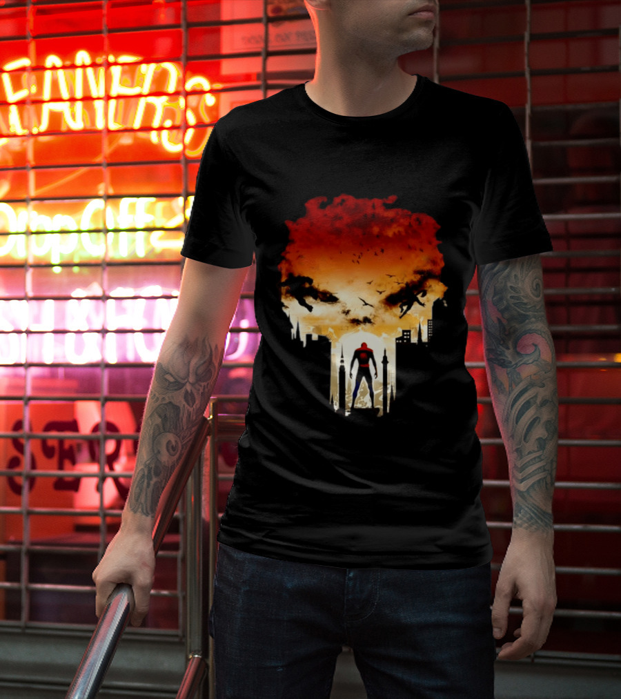 Spider Man Hulk Wolverine Marvel Superheroes Cityscape Action Scene T-Shirt
