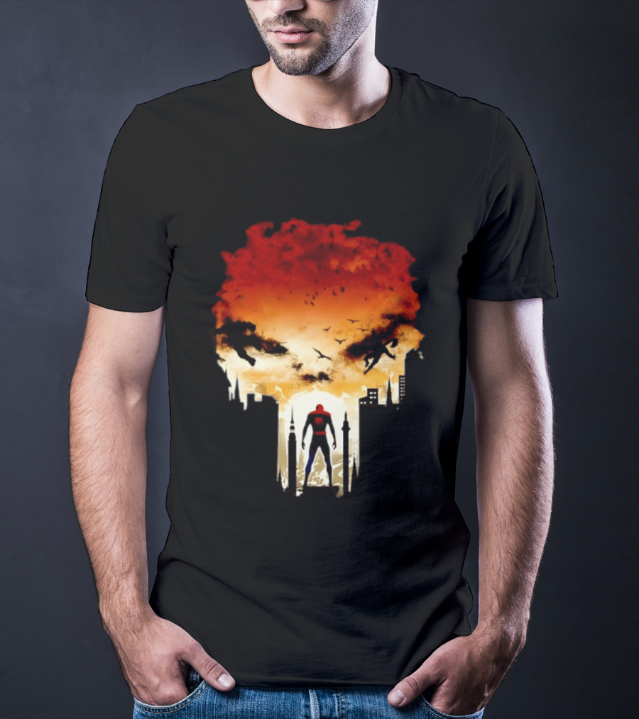 Spider Man Hulk Wolverine Marvel Superheroes Cityscape Action Scene T-Shirt