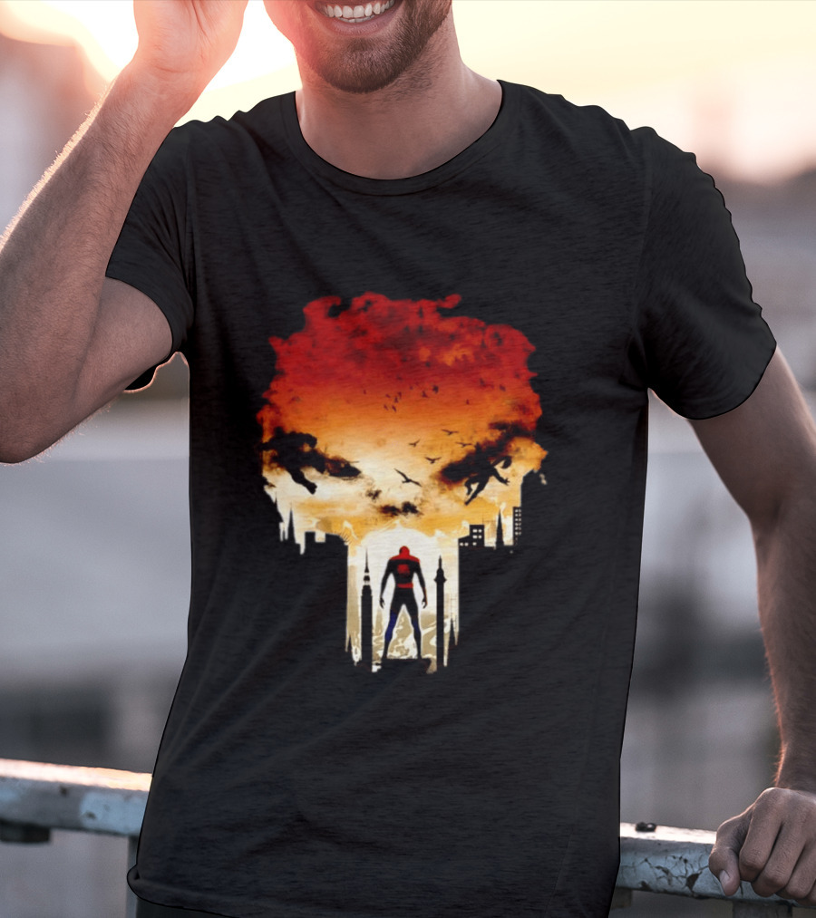 Spider Man Hulk Wolverine Marvel Superheroes Cityscape Action Scene T-Shirt