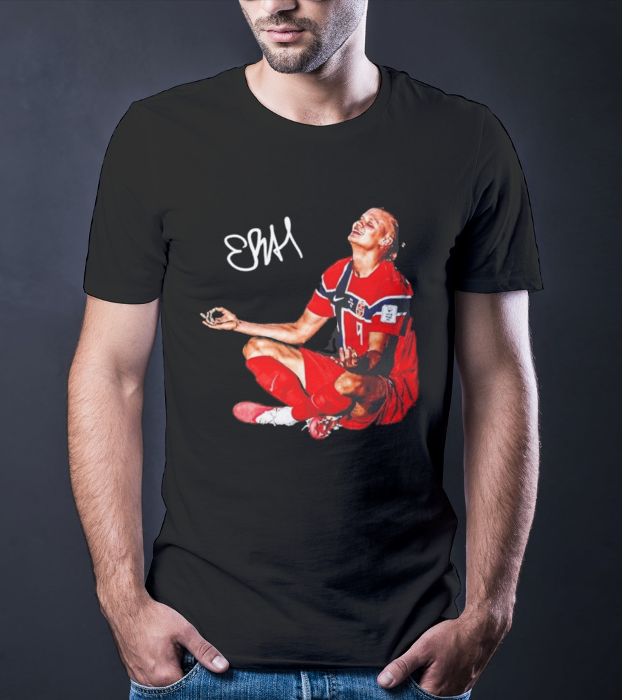 Erling Haaland Norway Football Meditation Pose Signature T-Shirt