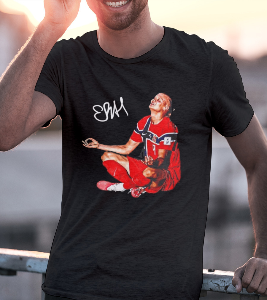 Erling Haaland Norway Football Meditation Pose Signature T-Shirt