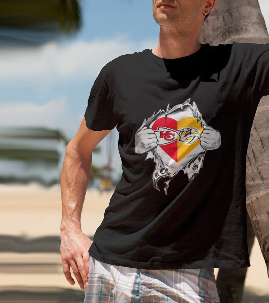 Kansas City Chiefs Nashville Predators Heart Ripping Open T-Shirt