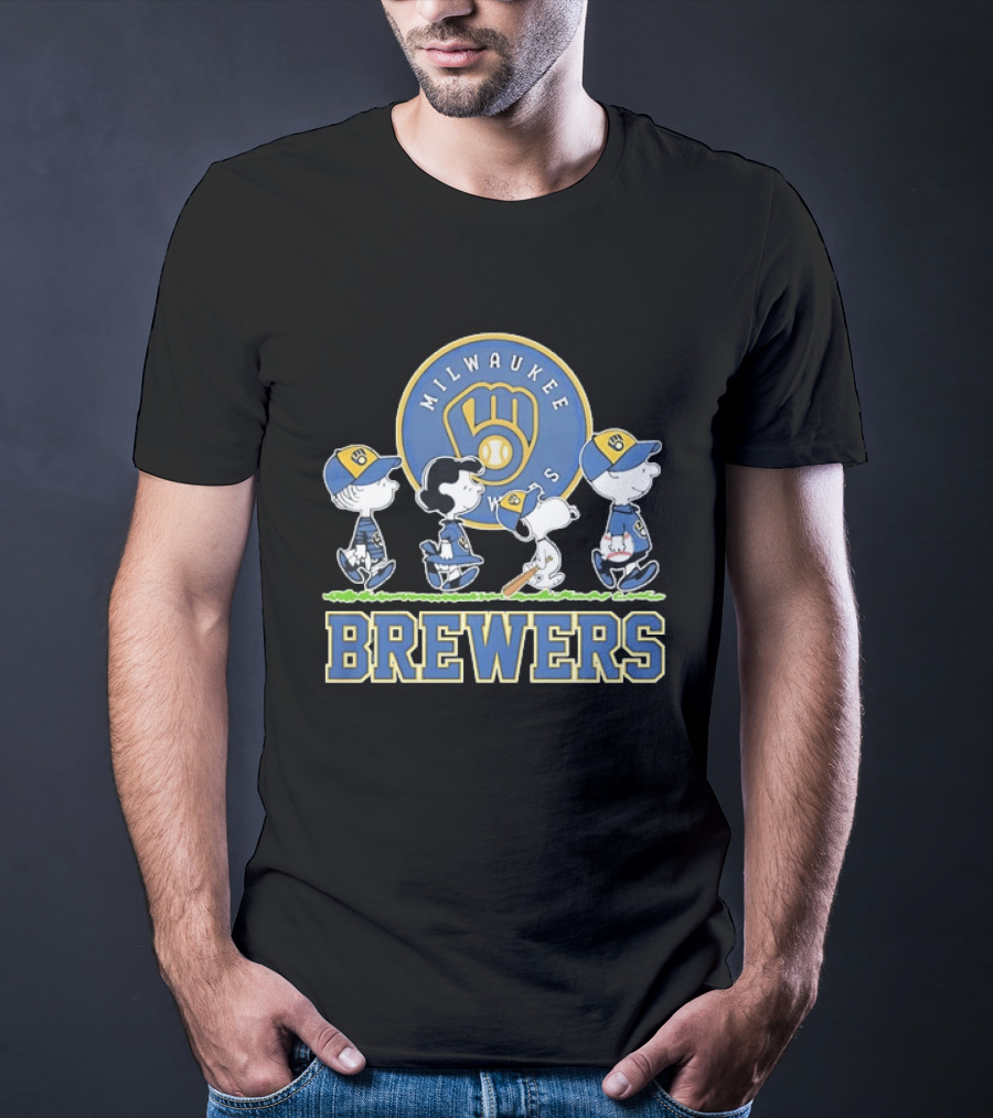 Milwaukee Brewers Peanuts Characters Baseball Team Collaboration T-Shirt