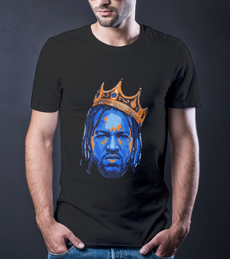 Jalen Brunson New York Knicks King Of New York Orange Crown Blue T-Shirt