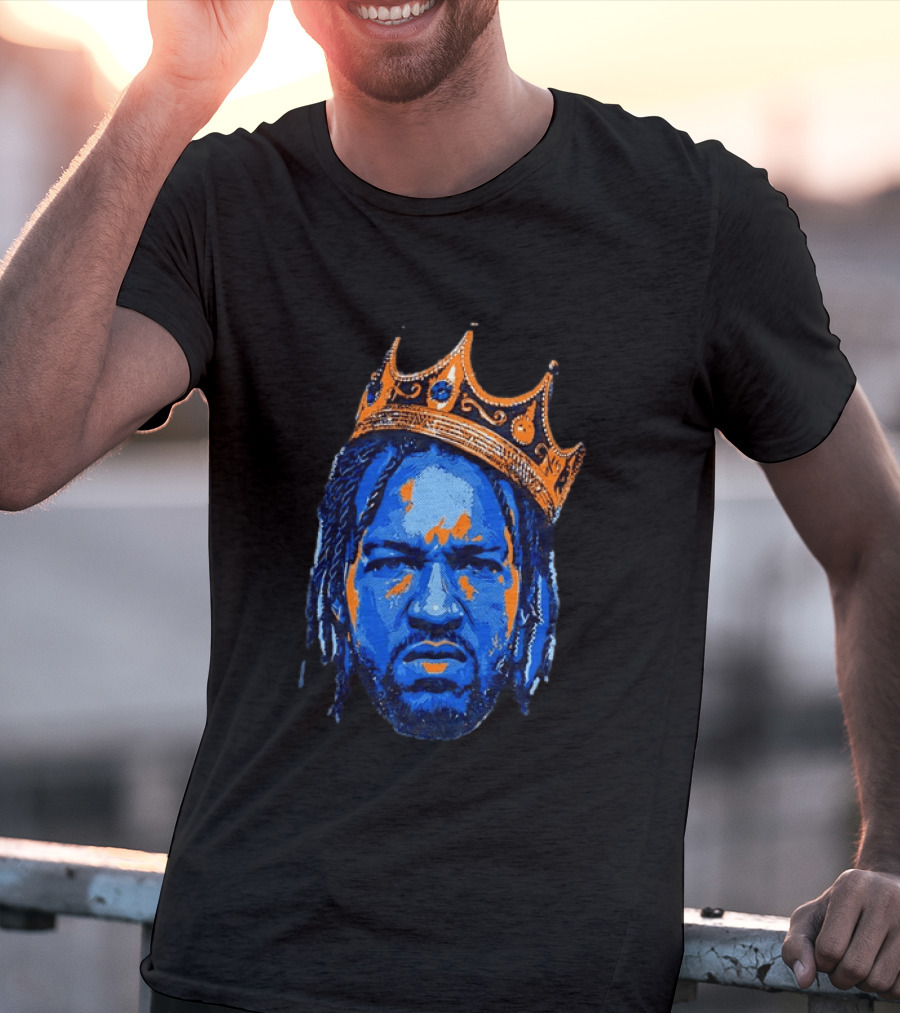 Jalen Brunson New York Knicks King Of New York Orange Crown Blue T-Shirt