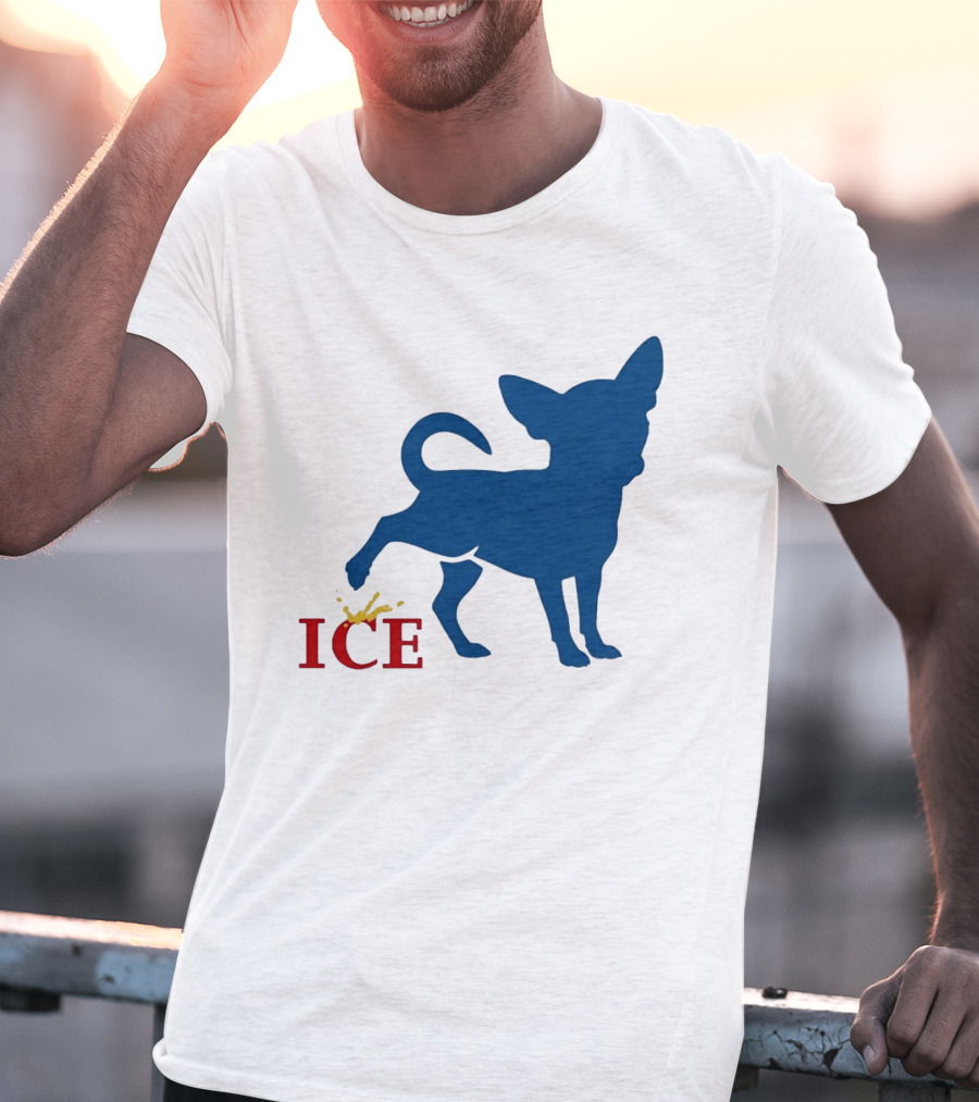 Chihuahua Urinating On ICE Text Representation T-Shirt