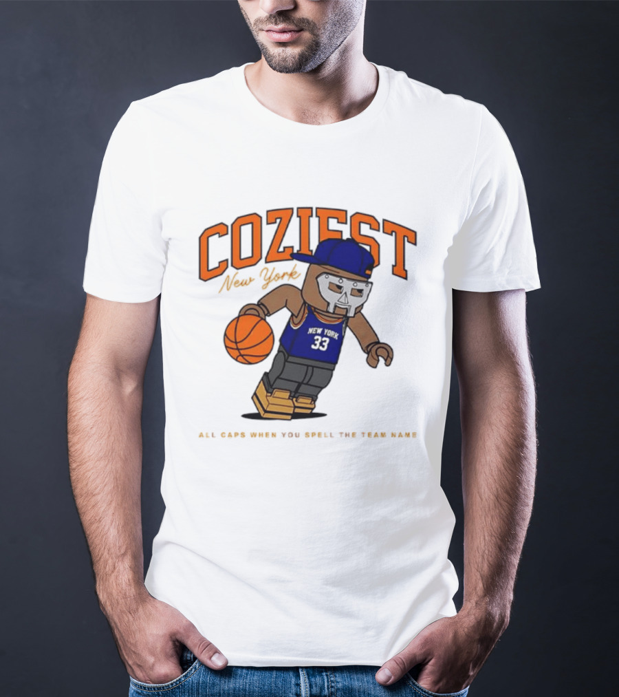 Coziest New York MF DOOM Patrick Ewing Knicks All Caps Basketball Lego T-Shirt