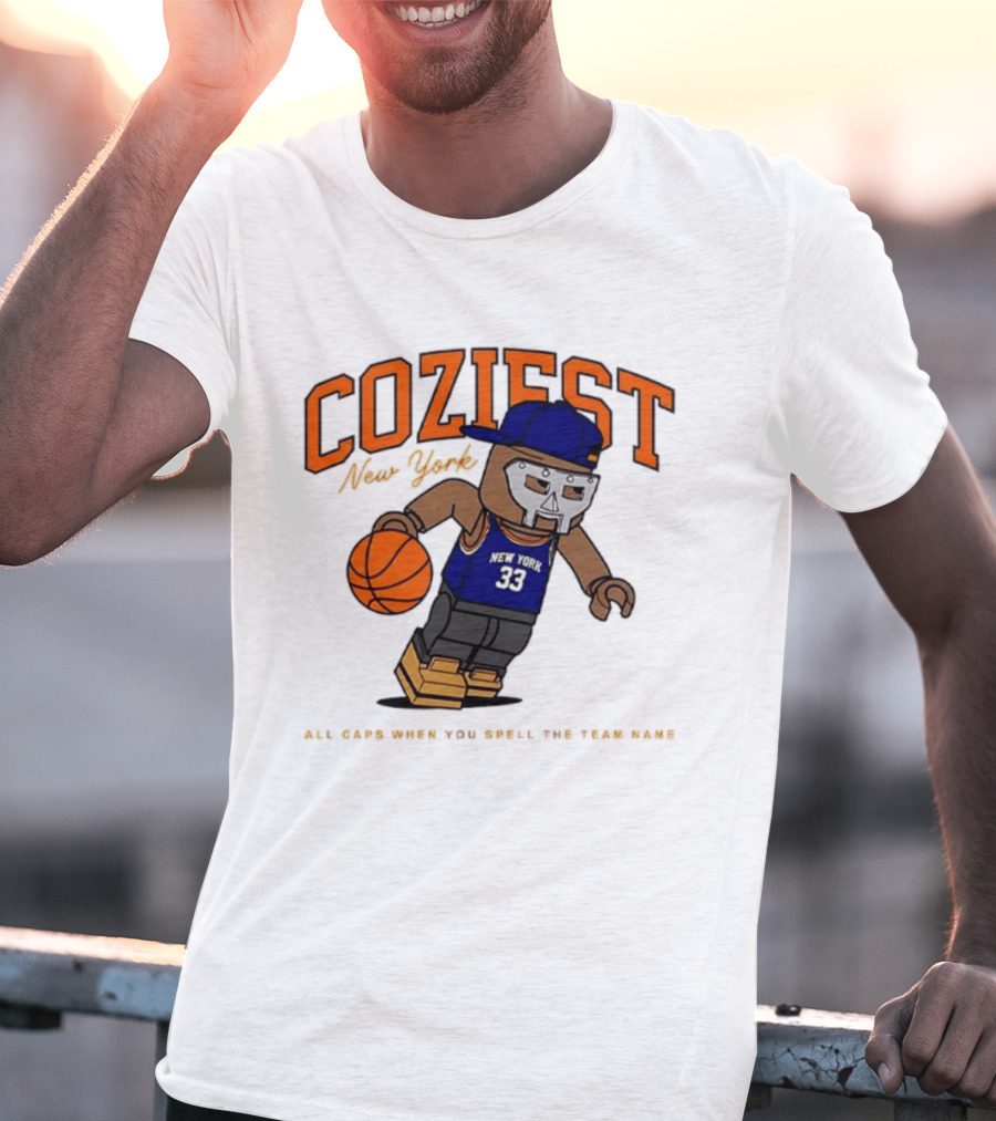 Coziest New York MF DOOM Patrick Ewing Knicks All Caps Basketball Lego T-Shirt