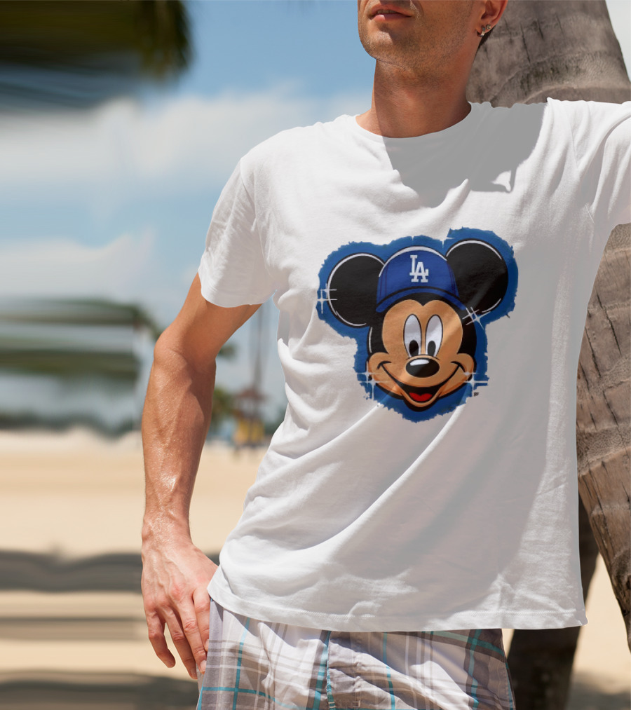 Mickey Mouse Wearing LA Dodgers Hat T-Shirt