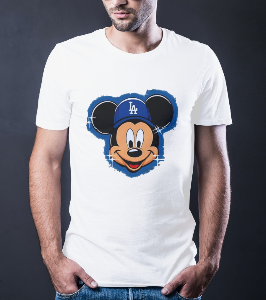 Mickey Mouse Wearing LA Dodgers Hat T-Shirt