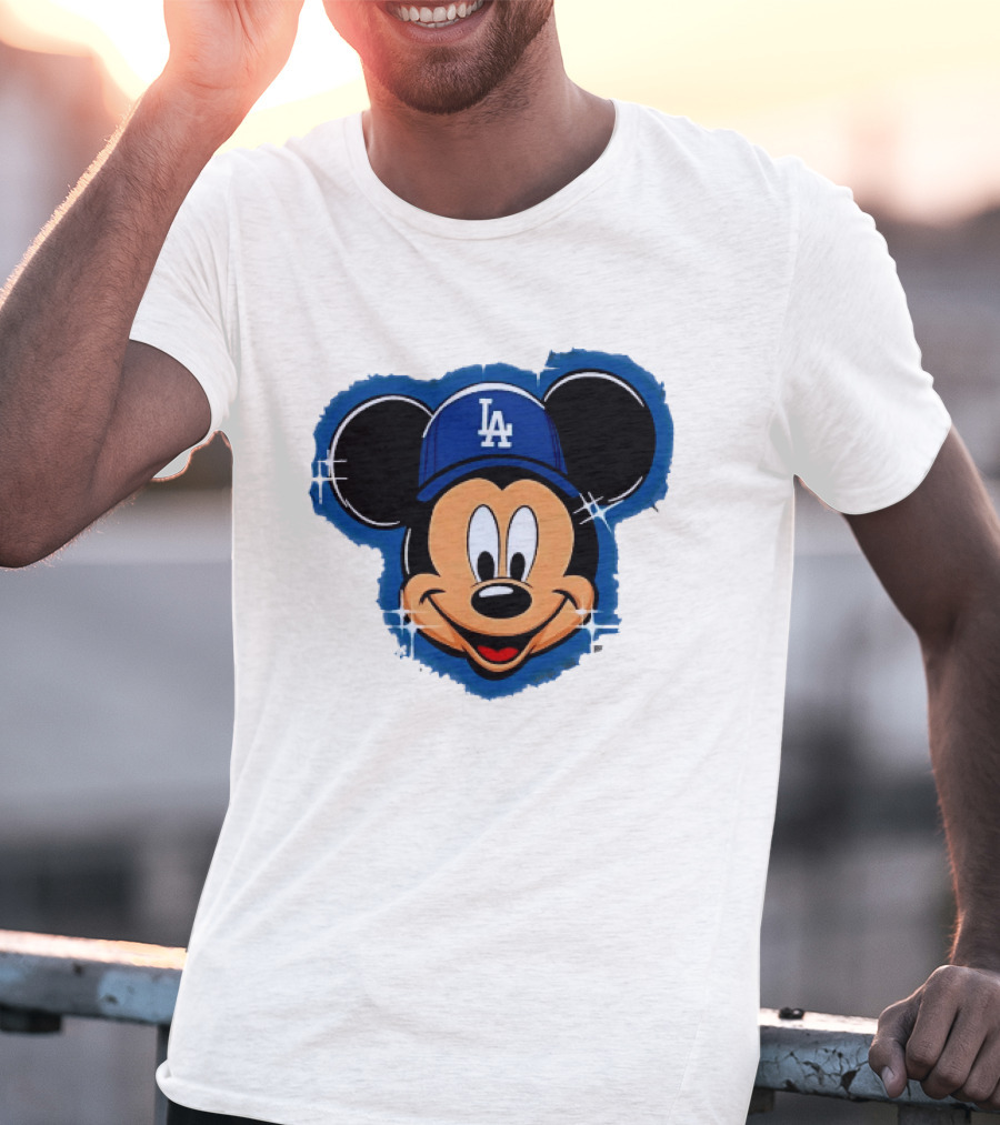 Mickey Mouse Wearing LA Dodgers Hat T-Shirt