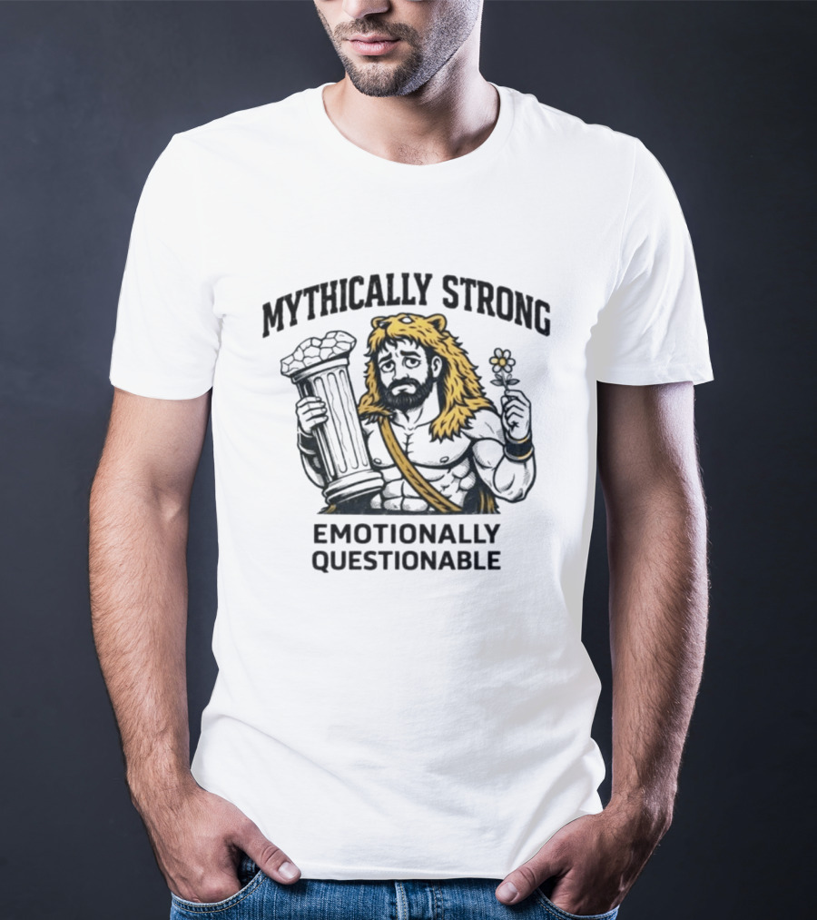 Mythically Strong Emotionally Questionable Hercules Lion Skin Pillar T-Shirt