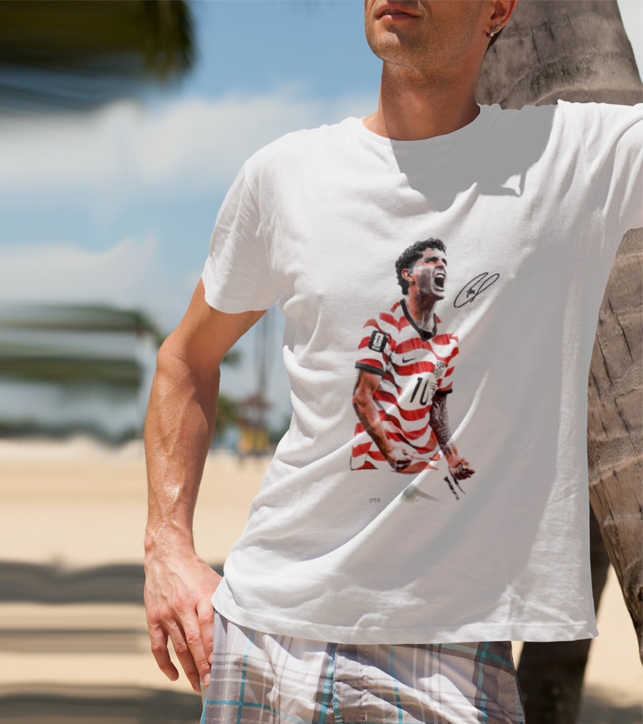 USA 10 Christian Pulisic Soccer Star Jersey Signature T-Shirt
