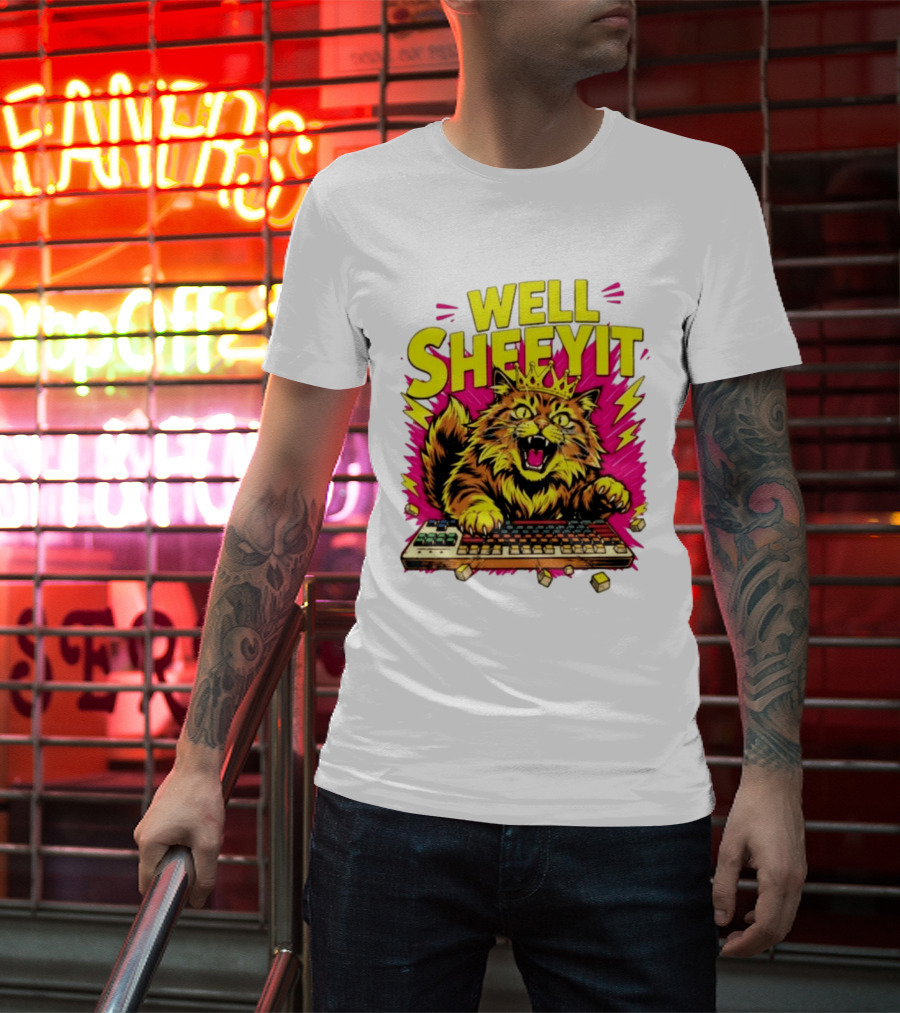 Well Sheeyit Crowned Cat Typing On Keyboard T-Shirt
