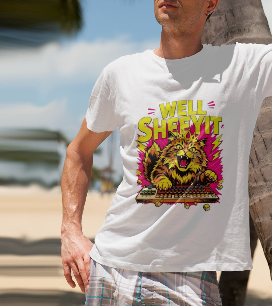 Well Sheeyit Crowned Cat Typing On Keyboard T-Shirt