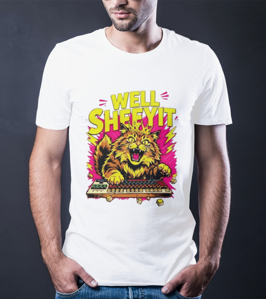 Well Sheeyit Crowned Cat Typing On Keyboard T-Shirt