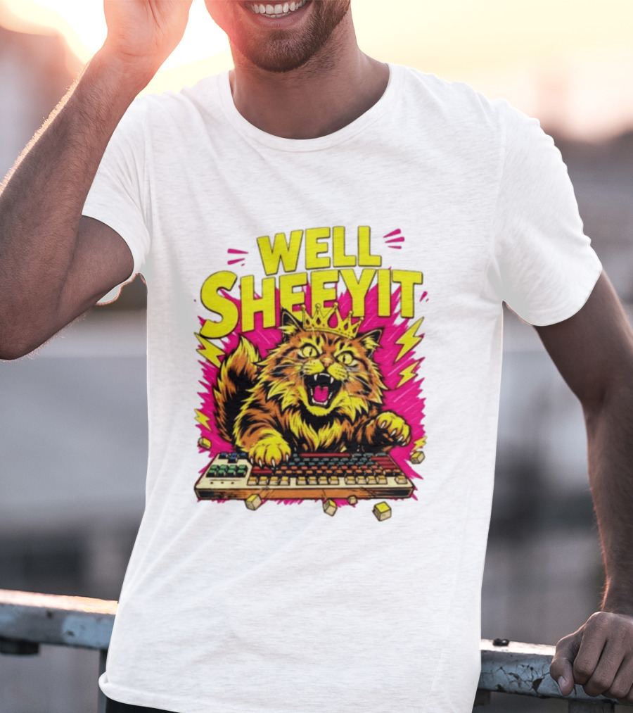 Well Sheeyit Crowned Cat Typing On Keyboard T-Shirt