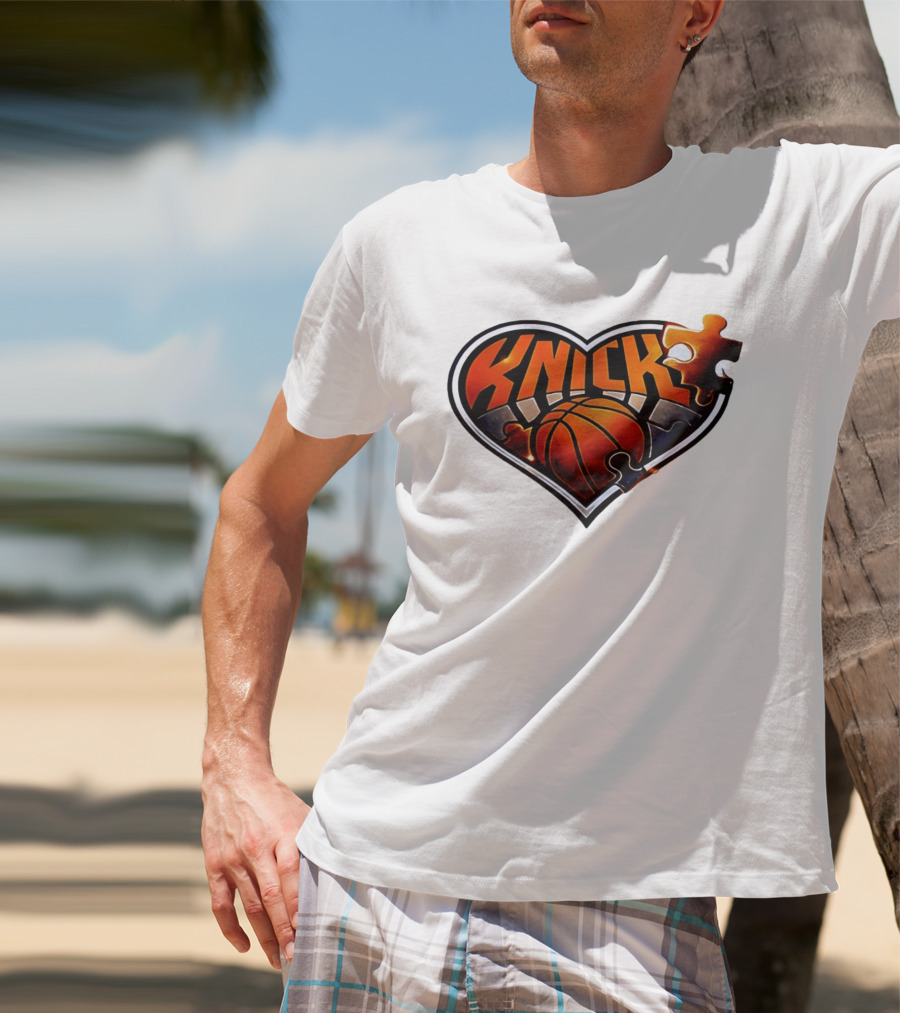 New York Knicks Puzzle Basketball Heart T-Shirt