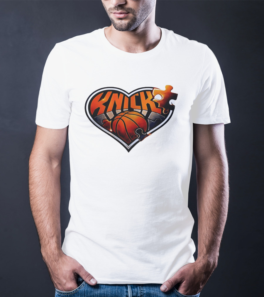 New York Knicks Puzzle Basketball Heart T-Shirt