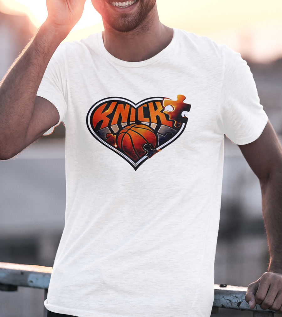 New York Knicks Puzzle Basketball Heart T-Shirt
