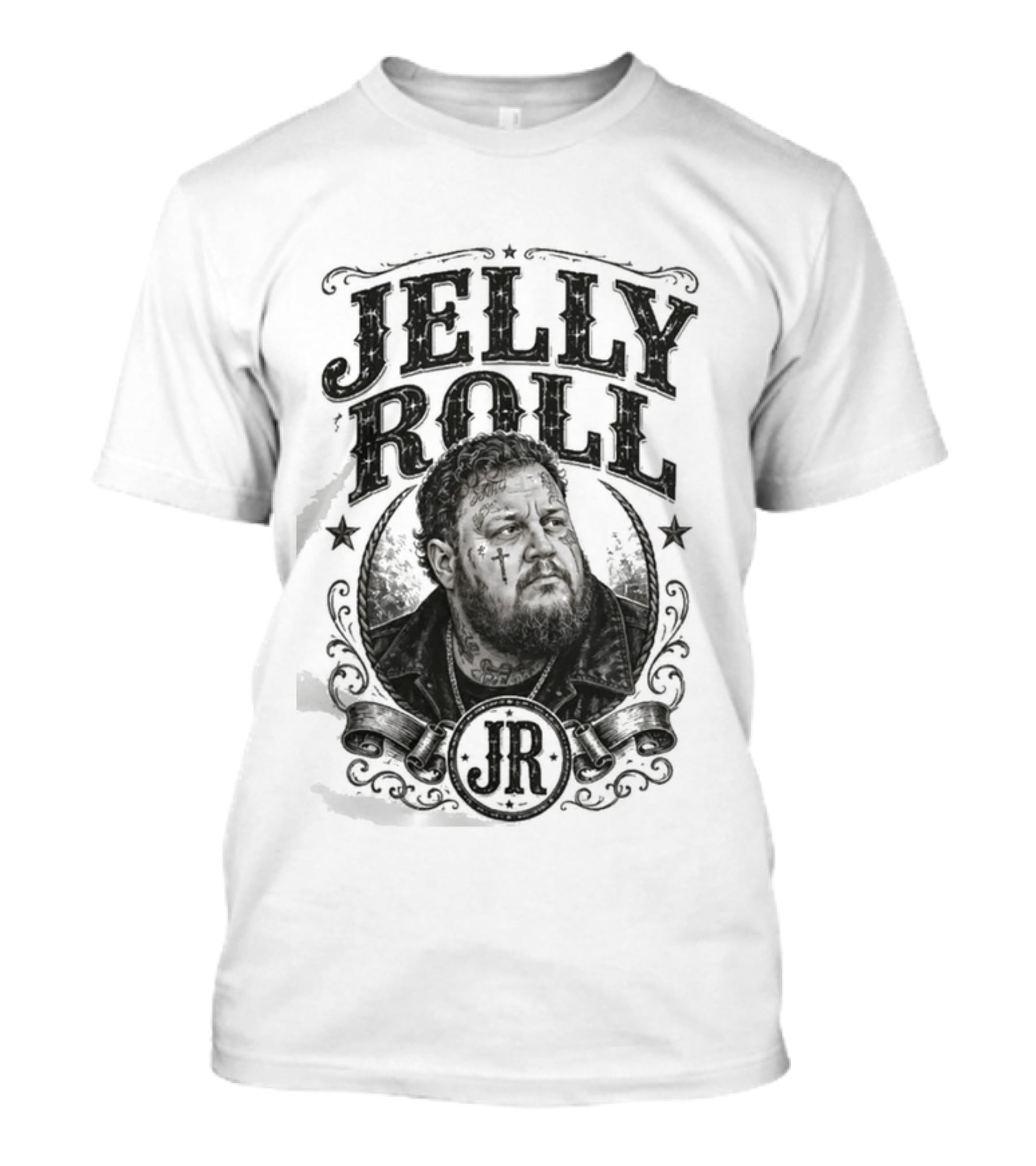 Jelly Roll Country Music Tour Songbook JR Stars Beige T-Shirt