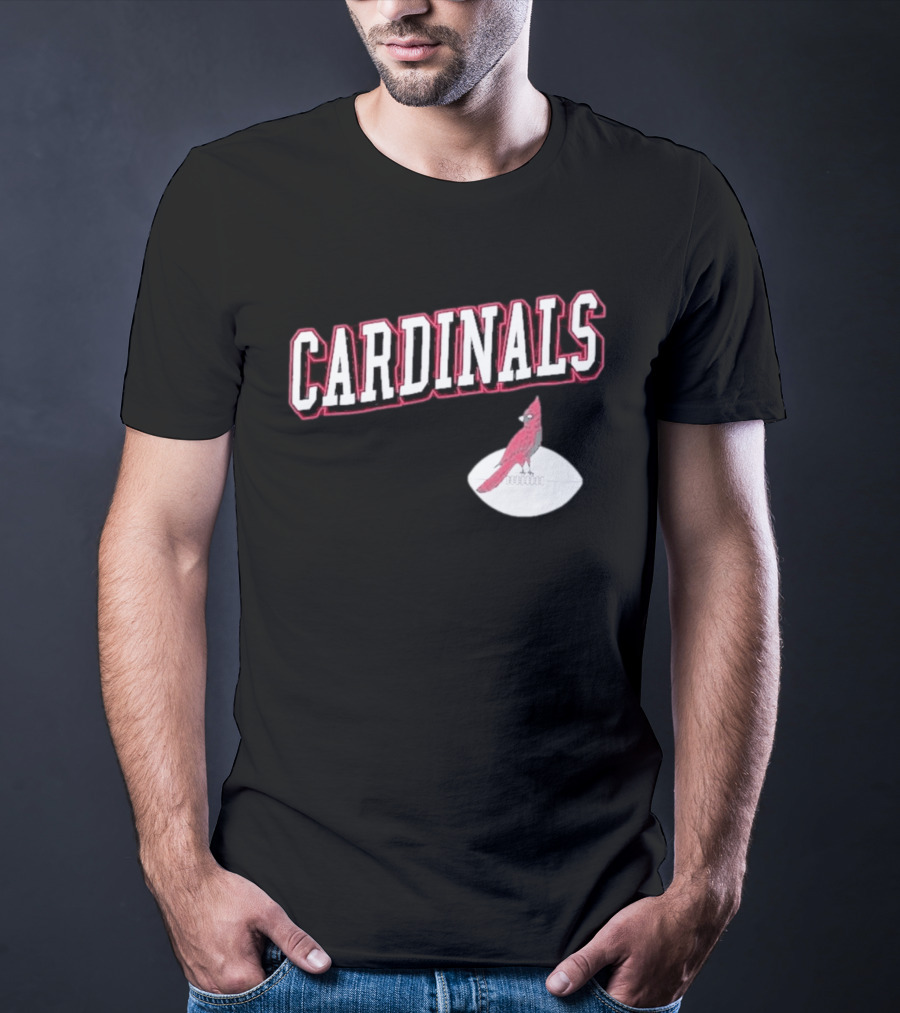 Arizona Cardinals Black Text With Cardinal On Football T-Shirt