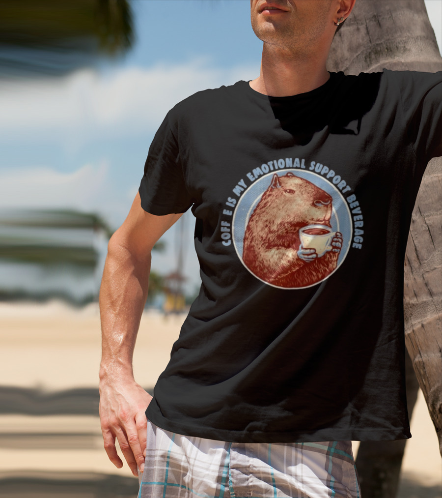 Capybara Coffee Is My Emotional Support Beverage Retro Style Animal Lovers T-Shirt