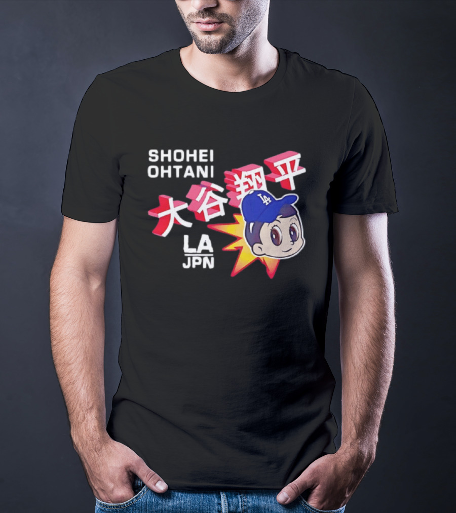 Shohei Ohtani Cartoon LA Dodgers JPN Kanji Characters T-Shirt