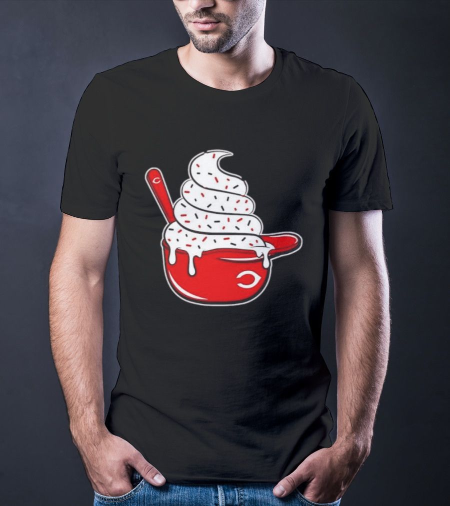Cincinnati Reds Ice Cream Helmet With Sprinkles And Spoon T-Shirt