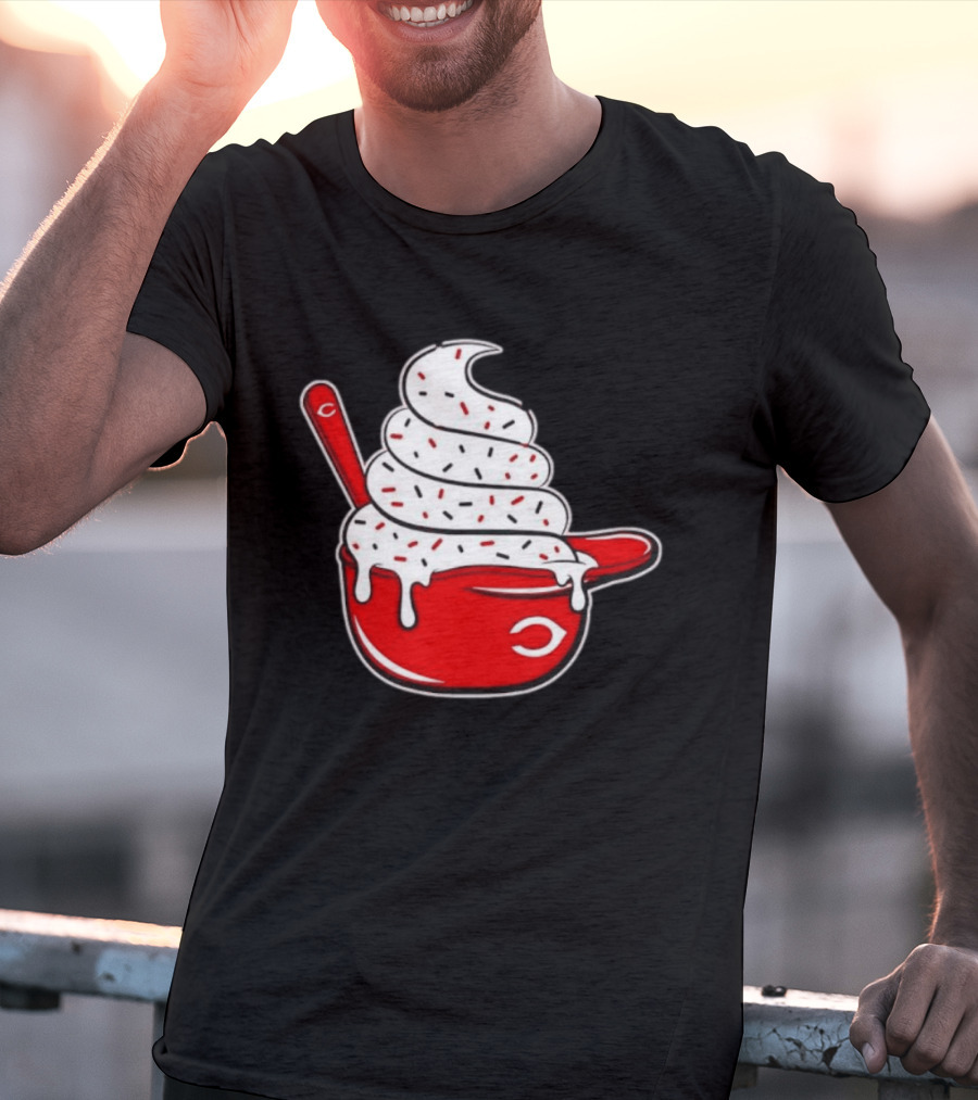 Cincinnati Reds Ice Cream Helmet With Sprinkles And Spoon T-Shirt
