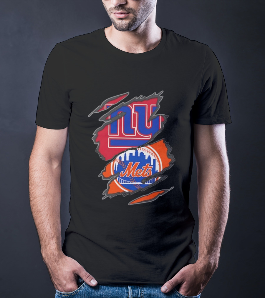 New York Giants New York Mets Ripped Reveal Football Baseball T-Shirt