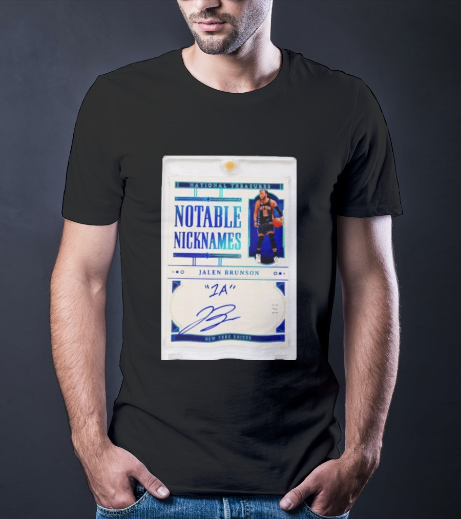 Jalen Brunson New York Knicks National Treasures Notable Nicknames 1A Autograph 1/1 Trading Card T-Shirt