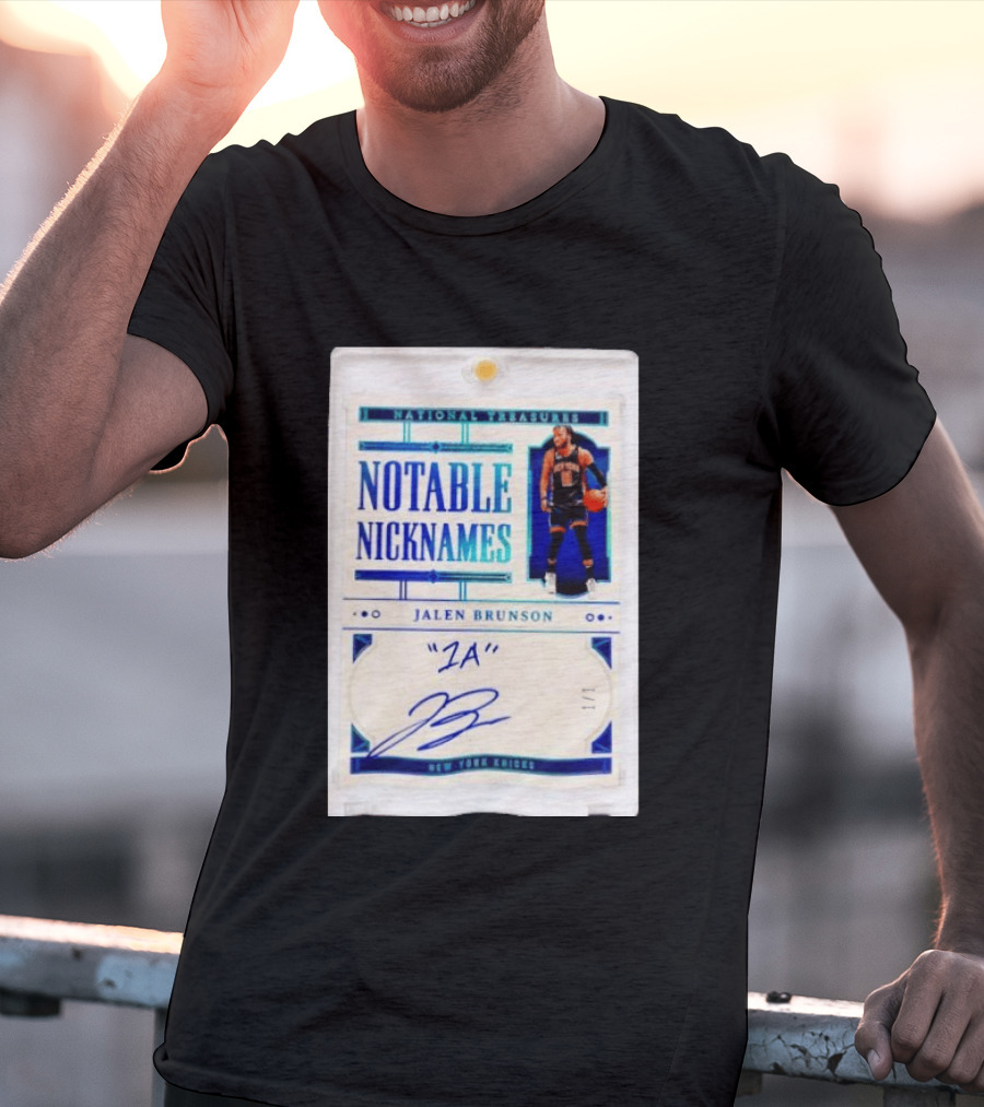 Jalen Brunson New York Knicks National Treasures Notable Nicknames 1A Autograph 1/1 Trading Card T-Shirt
