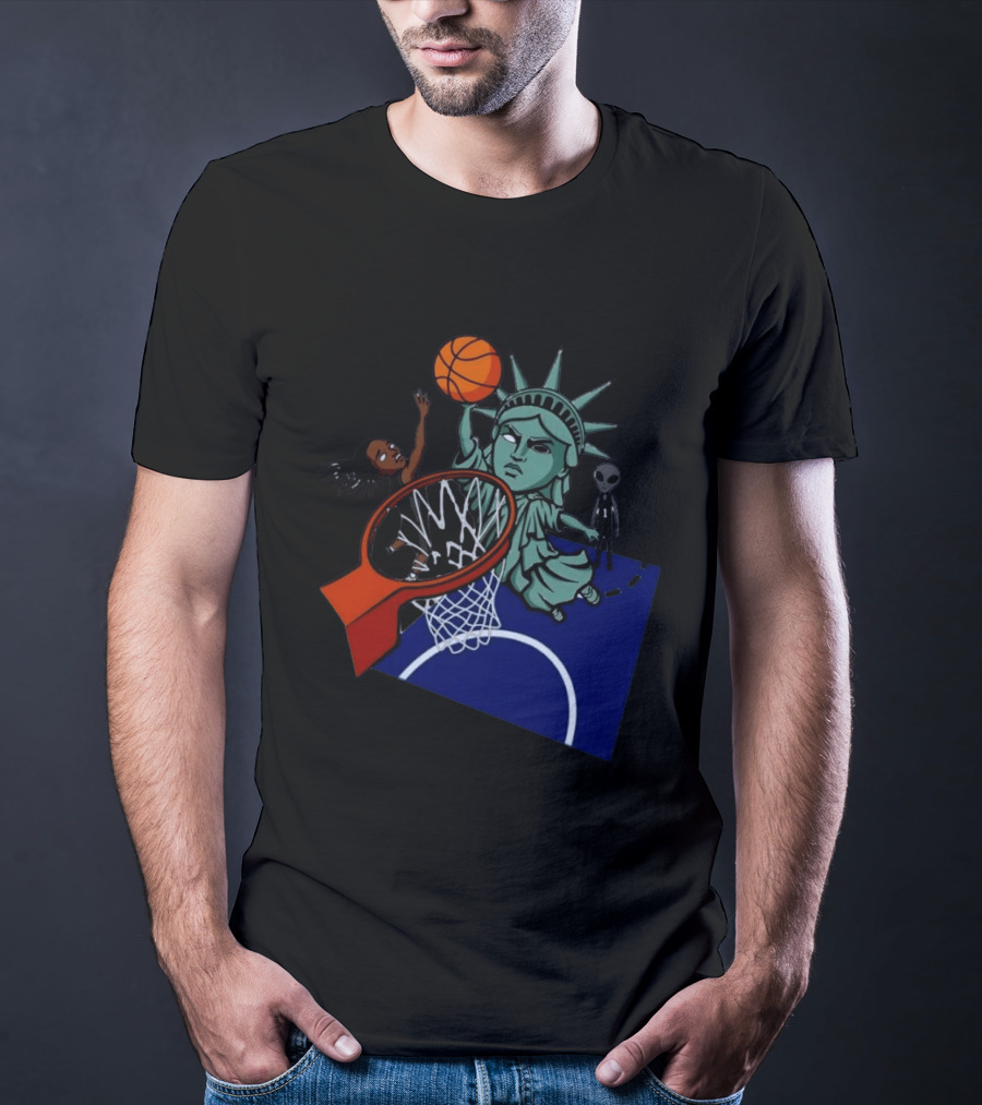 Statue Of Liberty Basketball Dunk With Alien And Athlete Joe Maracic T-Shirt