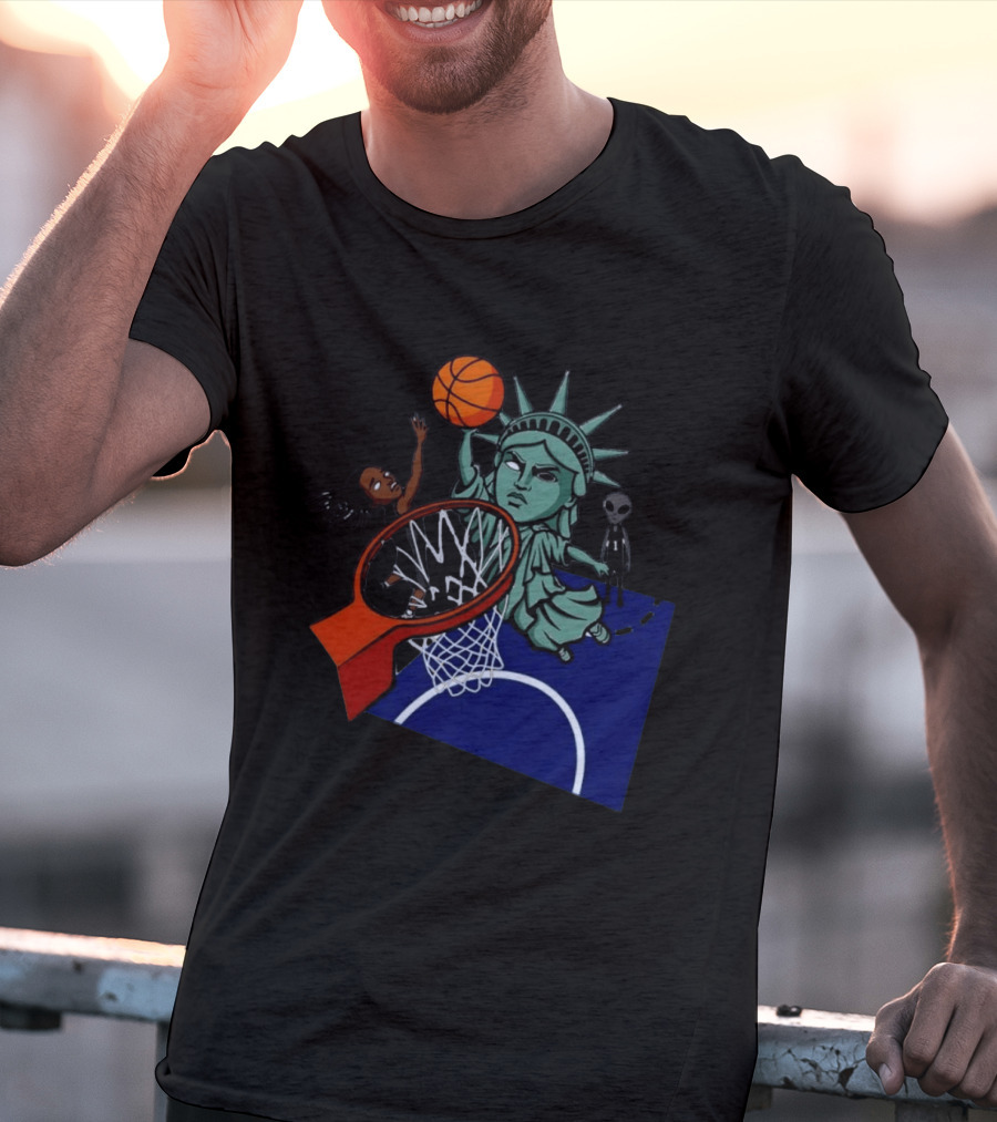 Statue Of Liberty Basketball Dunk With Alien And Athlete Joe Maracic T-Shirt