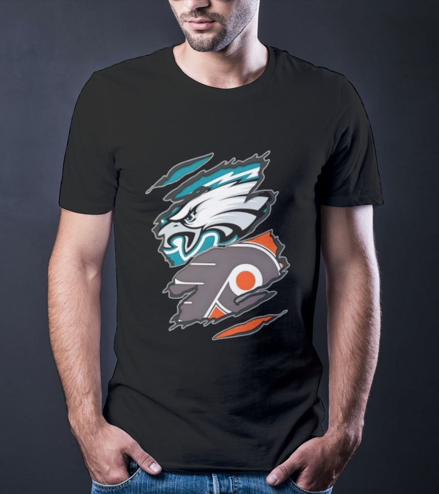 Philadelphia Eagles And Philadelphia Flyers Ripped Tear Sports Team T-Shirt