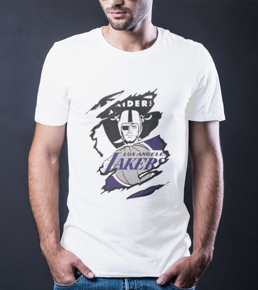 Las Vegas Raiders Los Angeles Lakers Beneath The Surface Raiders Helmet Basketball Fusion T-Shirt