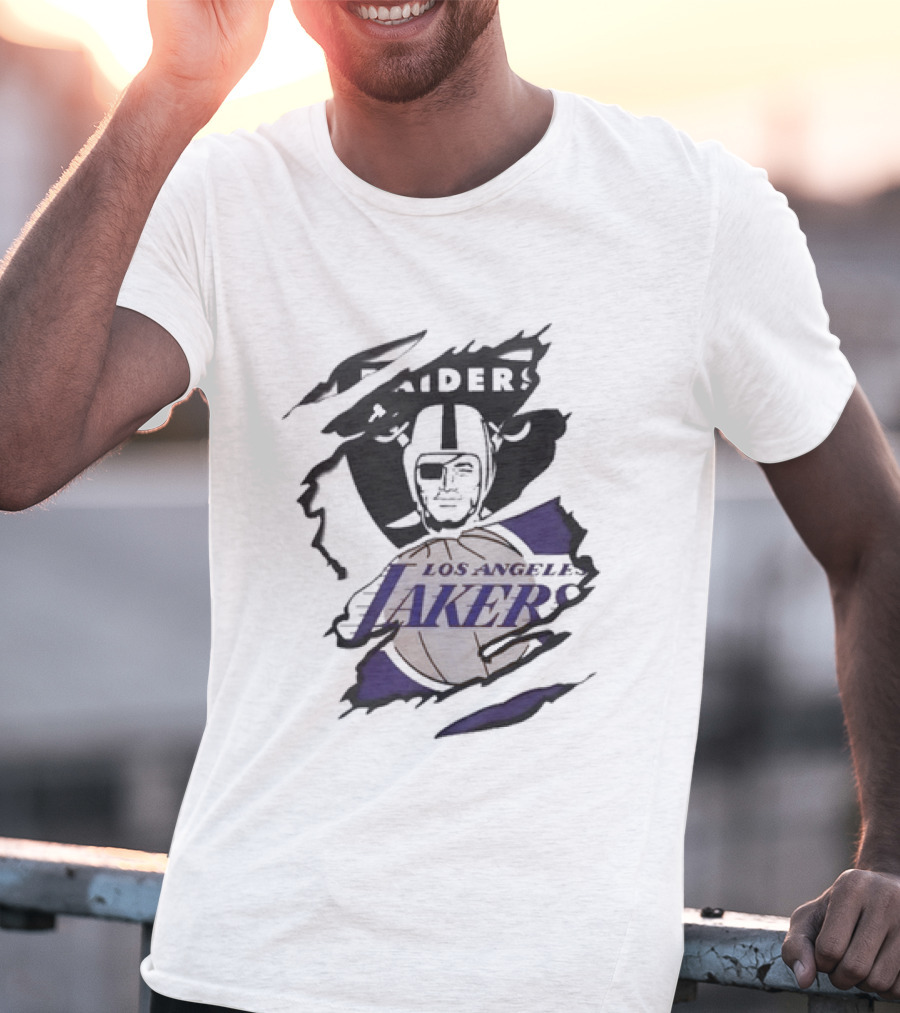 Las Vegas Raiders Los Angeles Lakers Beneath The Surface Raiders Helmet Basketball Fusion T-Shirt