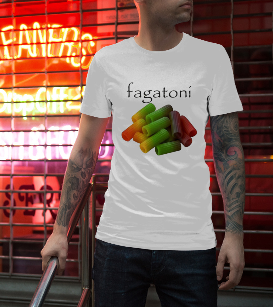 Fagatoni Rainbow Rigatoni Pasta Food Joke Pun LGBTQ+ Pride Humor T-Shirt
