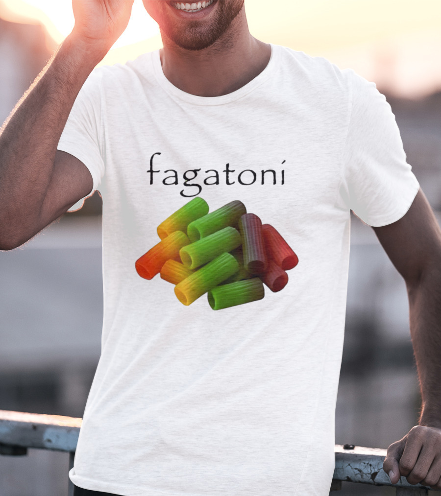 Fagatoni Rainbow Rigatoni Pasta Food Joke Pun LGBTQ+ Pride Humor T-Shirt